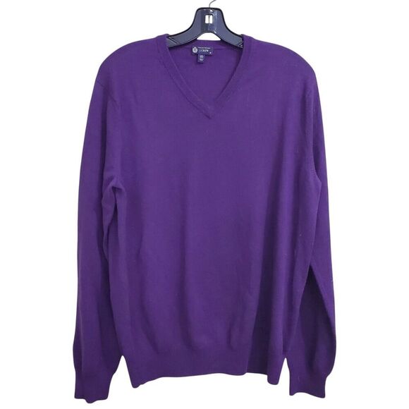 J Crew Mens Medium Italian Merino wool V-neck sweater Purple Fine Lightweight - Picture 1 of 9